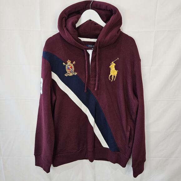 Polo Ralph Lauren Dark Red Henley Hoodie Size Large - Picture 1 of 12